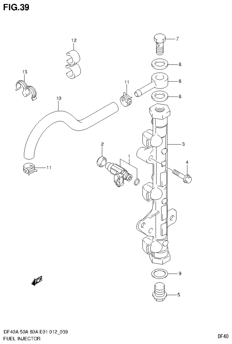 Suzuki DF40AST, DF50A, DF50ATH FUEL INJECTOR (DF60ATH E40) parts diagram